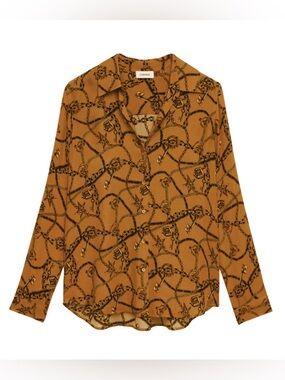 L'AGENCE Mustard Brown Chain Print Silk Blouse